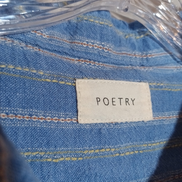 Poetry Women’s Linen Cotton Button Shirt Blouse Striped Blue Plus Size 18 - Picture 3 of 7